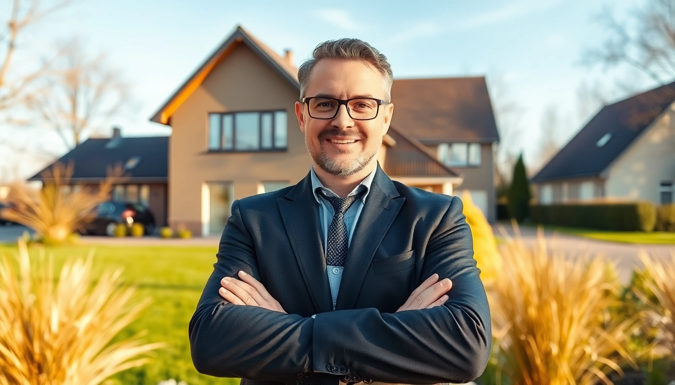 Makler Grevenbroich showcases a confident agent guiding clients through a modern home showing in Grevenbroich, emphasizing professionalism and trust.