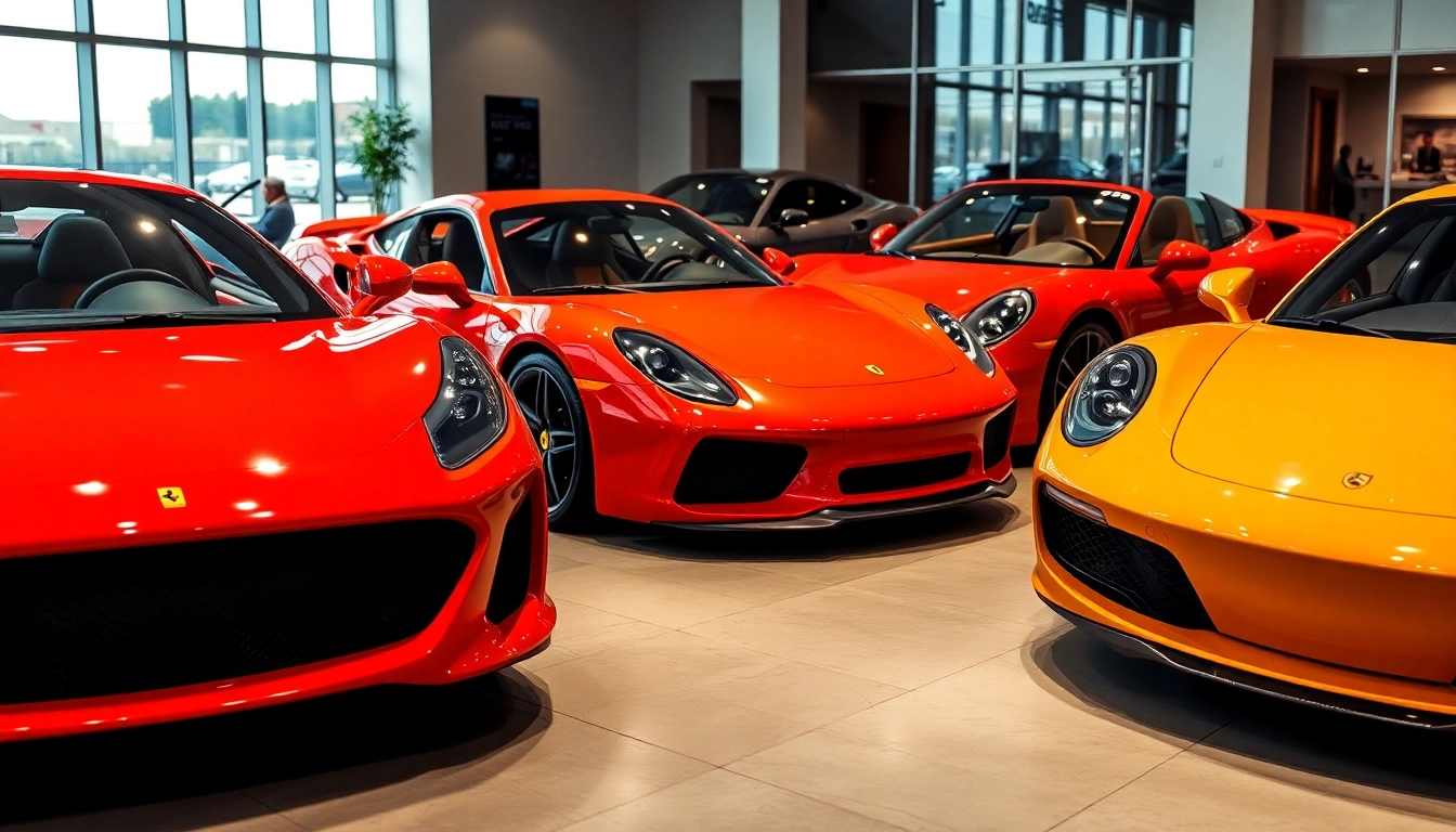 Auto sportive usate showcase featuring sleek luxury and sports cars in a bright showroom environment