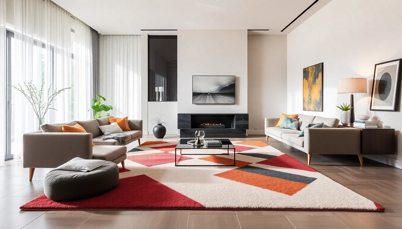 Stylish living space featuring vibrant Tappeti moderni Milano with sleek designs and modern