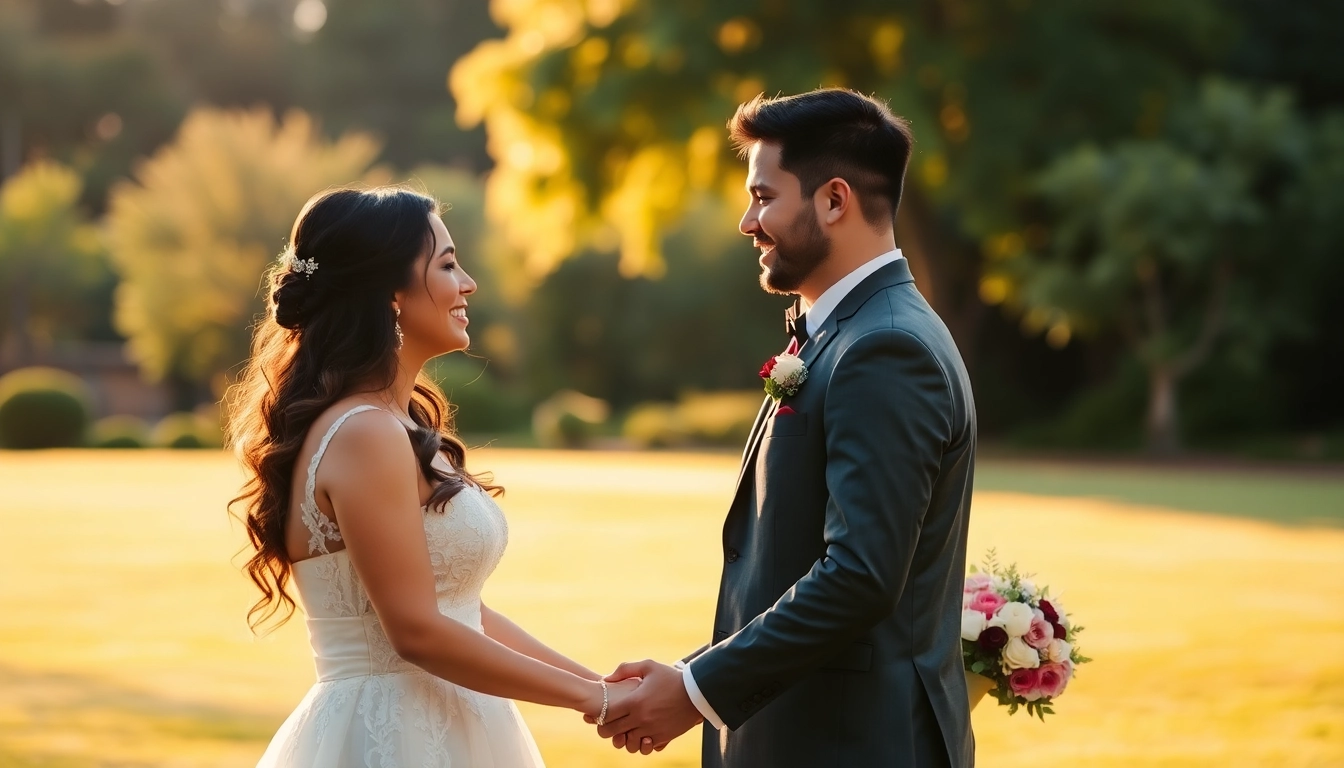 Beautiful couple enjoying eskuvo fotozas during sunset in a natural outdoor setting, capturing