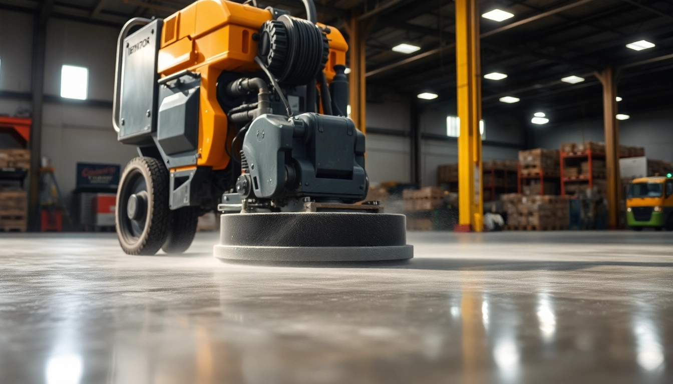 Concrete grinding Birmingham specialists showcasing a worker using high-power grinding tools on