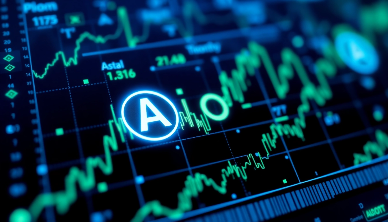 Aicoin cryptocurrency analysis chart with blockchain graphics symbolizing market trends and